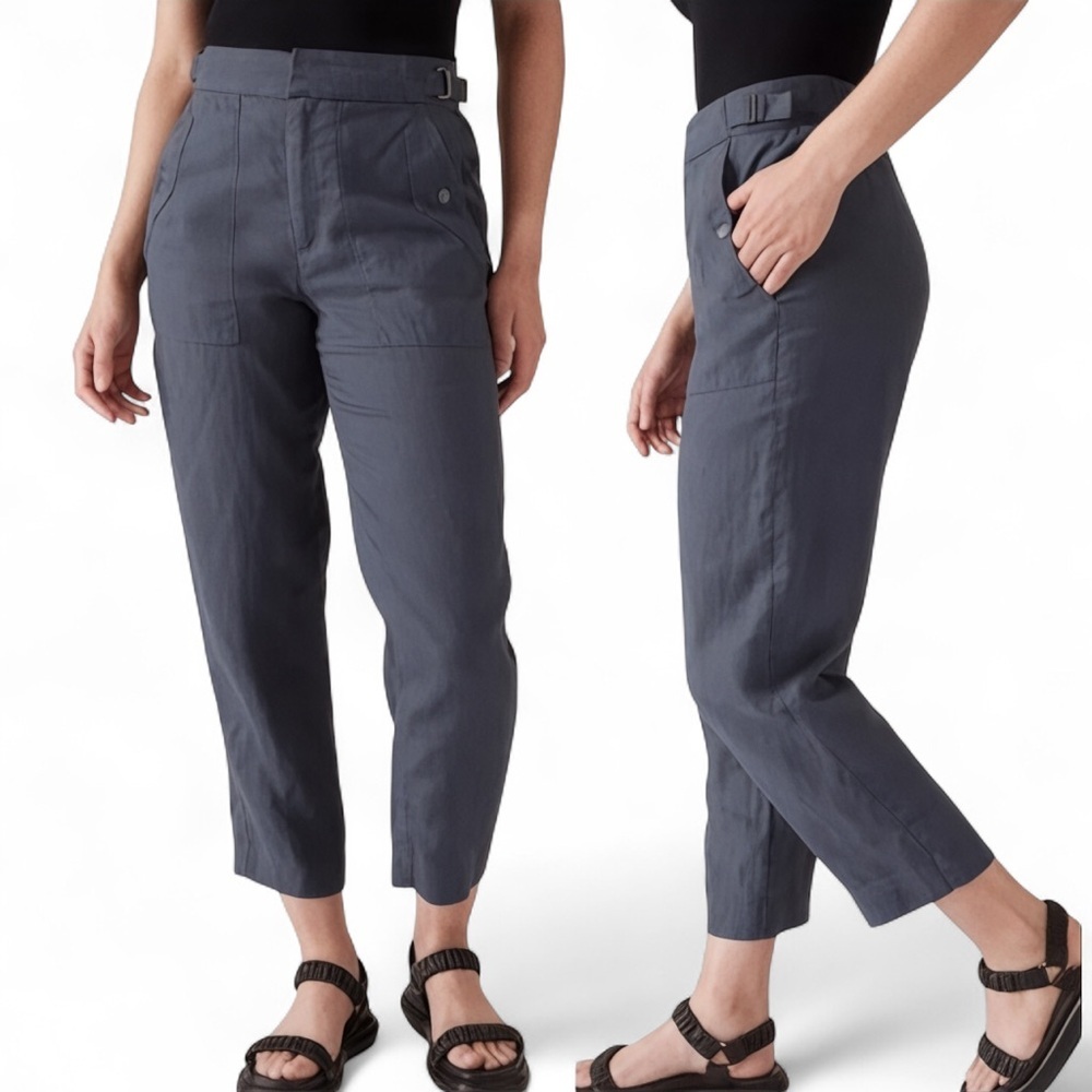 Athleta Voyager Linen Pants Sz 10 Cropped Granite Blue Athleisure Coastal